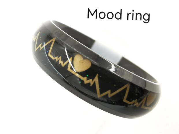 Rvs, Heart Beat Mood/Stemming ring, verandert van kleur. Doos 36 stuks.