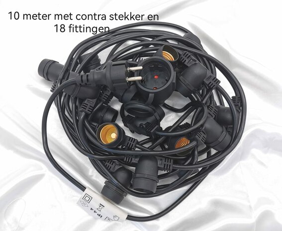Prikkabel, 10 mtr 18 fittingen + contrastekker en 18 led lamp naar keuze.