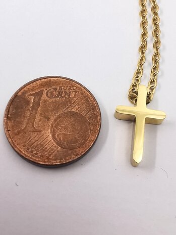 RVS goudkleurig fijne Ketting L 45 cm met mini kruisje