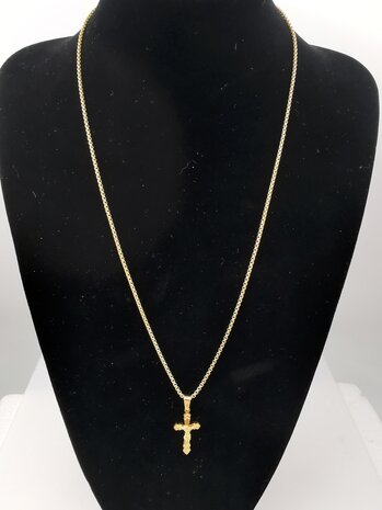 RVS Goudkleurig 60 cm Heren Ketting met Kruis met Jezus 