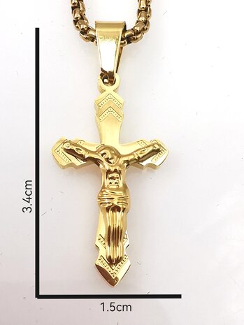 RVS Goudkleurig 45 cm Ketting met Kruis met Jezus.