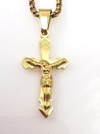RVS Goudkleurig Kruis met Jezus.