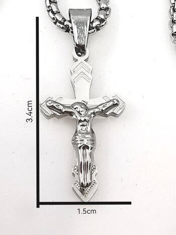 RVS 45 cm Heren Ketting met Kruis met Jezus 