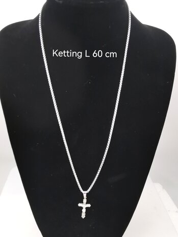 Edelstahl 60 cm Herren Halskette mit Kreuz mit Jesus