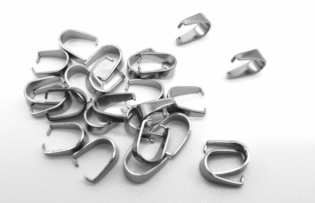 15 x klem RVS L 10 mm voor hanger, Bedel, Glas hanger, Hobby sieraden.