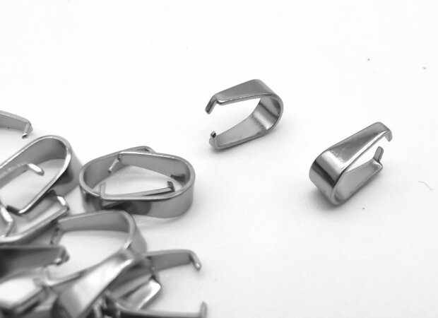 15 x klem RVS L 10 mm voor hanger, Bedel, Glas hanger, Hobby sieraden.