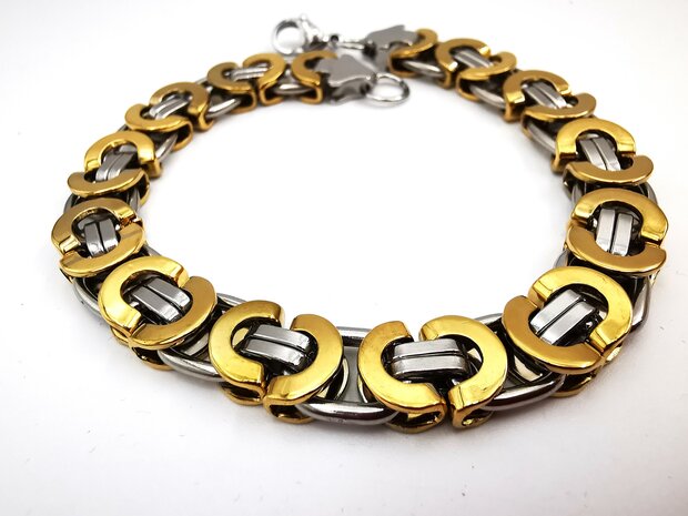 Set Koningsschakel ketting met armband, Bicolor, RVS.