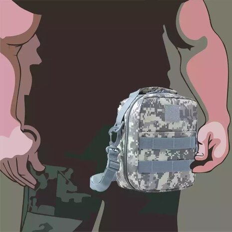 ACCU camouflage Schouder- riem- koppel- gordel- heup- draag-tasje, stevig canvas, dikke nylon banden, draagriem