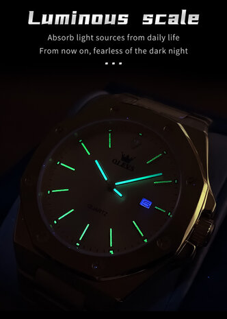 Olevs tijdloos 8 hoekig edelstaal horloge, dagaanduiding, 4 uitvoeringen