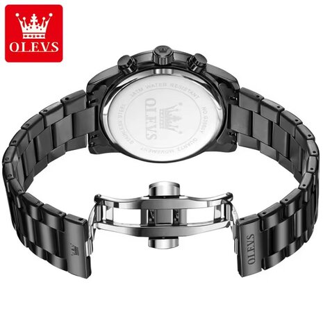 OLEVS edelstaal chronografisch quartz horloge, uren & minuten & maanfase -aanduiding, diamant, zirkonia, 3 uitvoeringen