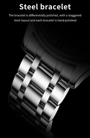 Olevs edelstaal BasiX quartz horloge, Romeinse cijfers, dagkalender, 4 uitvoeringen