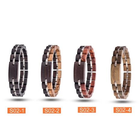 Armband zebrano houten - 22 cm - RVS tussenschakels zilverkleurig.