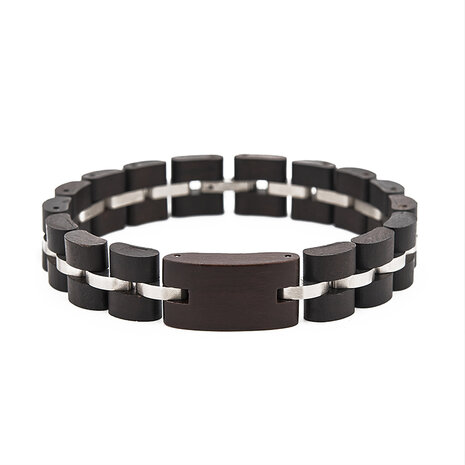 Armband Donker bruine Sandalwood L22 cm RVS tussenschakels zilverkleurig.