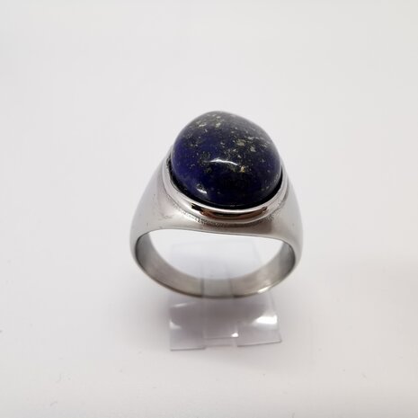 Edelstalen Zegelring ovaal Lapis Lazuli maat 23