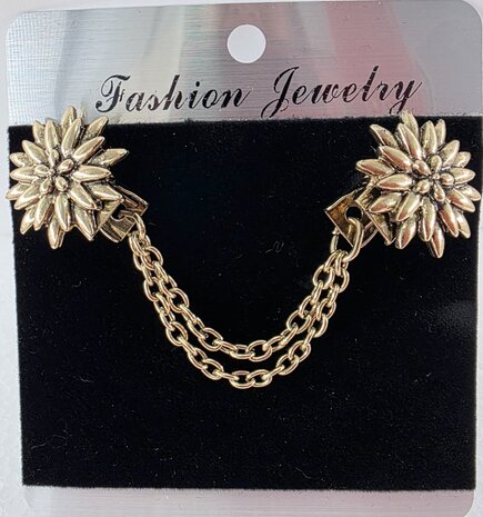 Clips met dubbel ketting, Edelweiss in goudkleur.