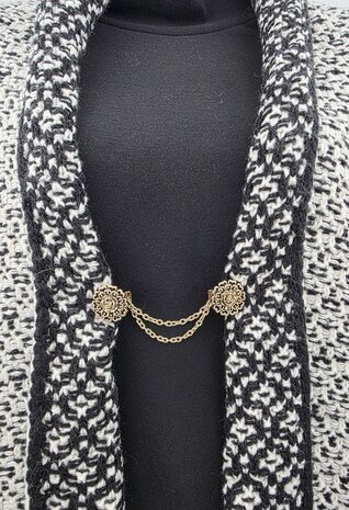 Clips met dubbel ketting, roos hartenblad, in antiek goudkleur.