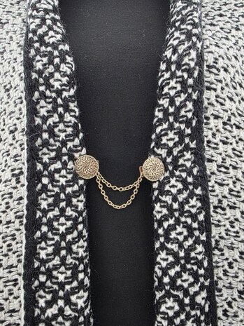 Clips aan dubbele ketting, Mandala symbool in antiek goudkleur.