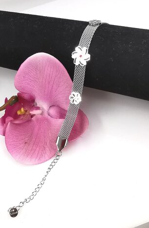 Melati armband RVS halve flexibel Zilverkleur Indische Jasmijn.