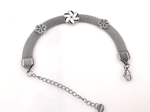 Melati armband RVS halve flexibel Zilverkleur Indische Jasmijn.