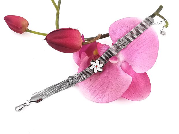 Melati armband RVS halve flexibel Zilverkleur Indische Jasmijn.