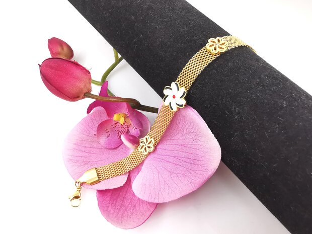 Melati armband RVS halve flexibel Goudkleur Indische Jasmijn.