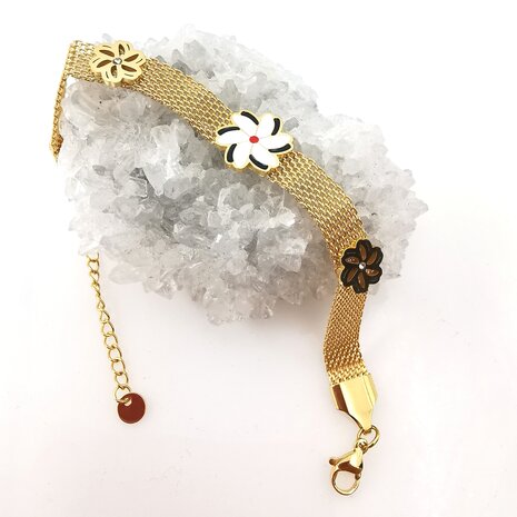 Melati armband RVS halve flexibel Goudkleur Indische Jasmijn.