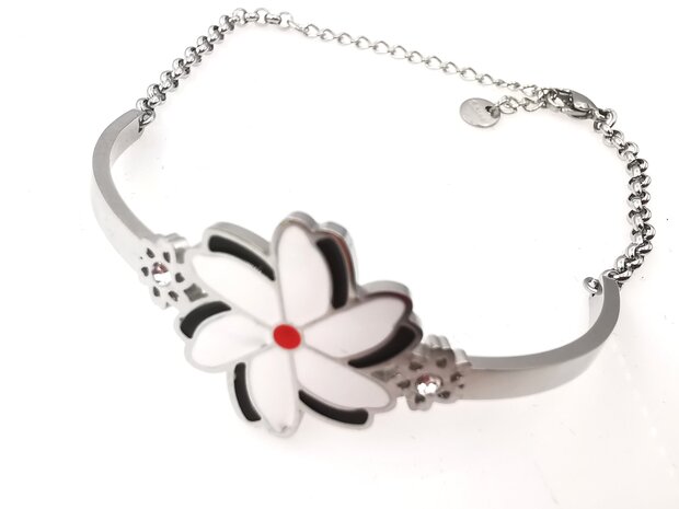 Melati armband RVS halve gebogen Zilverkleur Indische Jasmijn.