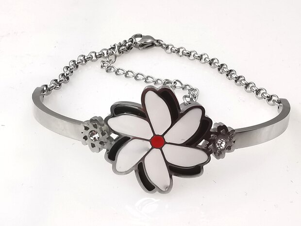 Melati armband RVS halve gebogen Zilverkleur Indische Jasmijn.