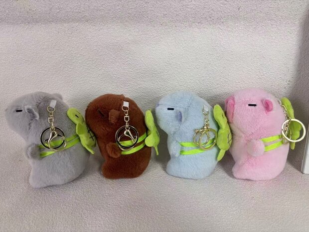 Capybara + schildpad rugzakje, sleutelhanger, 12 cm, assorti 4x2 stuks