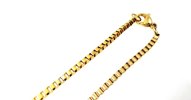 Kette &ndash; Quadratische venezianische Gliederkette aus Edelstahl, L 60 cm * D 2 mm, goldfarben