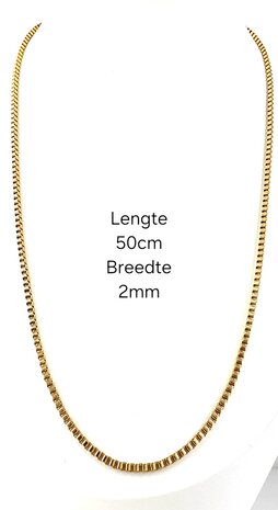 Kette &ndash; Quadratische venezianische Gliederkette aus Edelstahl, L 50 cm * D 2 mm, goldfarben