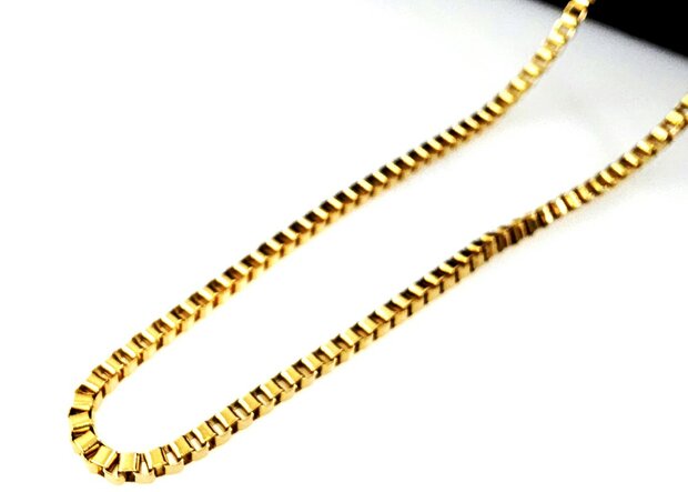 Kette &ndash; Quadratische venezianische Gliederkette aus Edelstahl, L 45 cm * D 2 mm, goldfarben