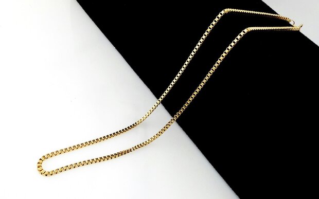 Kette &ndash; Quadratische venezianische Gliederkette aus Edelstahl, L 45 cm * D 2 mm, goldfarben