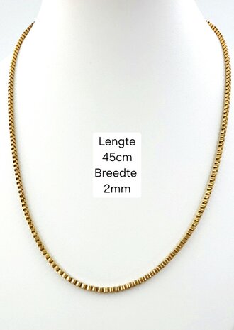 Kette &ndash; Quadratische venezianische Gliederkette aus Edelstahl, L 45 cm * D 2 mm, goldfarben