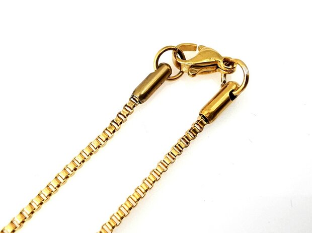 Kette &ndash; Quadratische venezianische Gliederkette aus Edelstahl, L 60 cm * D 1,5 mm, goldfarben