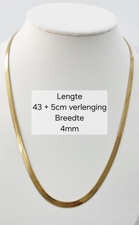 Flache Choker-Halskette aus Edelstahl, goldfarben, L 43 + 5 cm, B 4 mm
