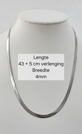 Flache Choker-Halskette aus Edelstahl, silberfarben, L 43 + 5 cm, B 4 mm
