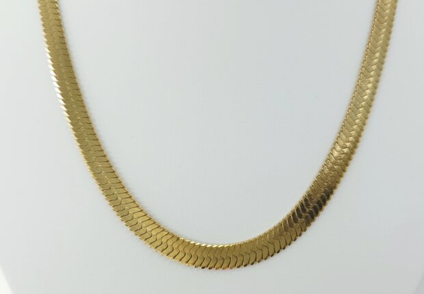 Flache Choker-Halskette aus Edelstahl, goldfarben, L 50 + 5 cm, B 6 mm