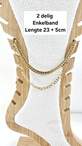Enkelbandje 2 laags RVS - Lengte 23 met 6 cm - Goudkleurig