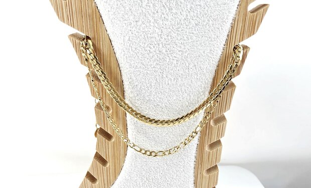 Enkelbandje 2 laags RVS - Lengte 23 met 6 cm - Goudkleurig