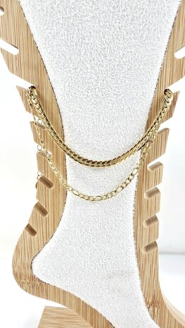 Enkelbandje 2 laags RVS - Lengte 23 met 6 cm - Goudkleurig