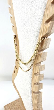 Enkelbandje 2 laags RVS - Lengte 23 met 6 cm - Goudkleurig