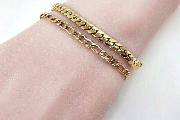 Armband 2 laags RVS - Lengte 17 of 19 met 6 cm - Goudkleurig