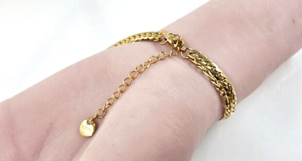 Armband 2 laags RVS - Lengte 17 of 19 met 6 cm - Goudkleurig