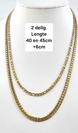 Ketting 2 laags RVS - Lengte 40-45 met 6 cm - Goudkleurig