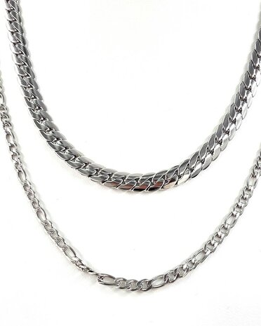 Ketting 2 laags RVS - Lengte 40-45 met 6 cm - Zilverkleurig
