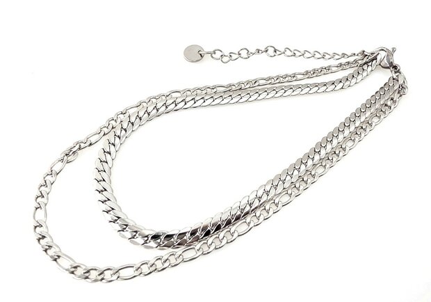 Enkelbandje 2 laags RVS - Lengte 23 met 6 cm - Zilverkleurig