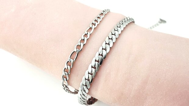 Armband 2 laags RVS - Lengte 17 of 19 met 6 cm - Zilverkleurig
