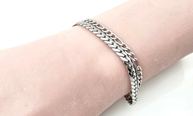 Armband 2 laags RVS - Lengte 17 of 19 met 6 cm - Zilverkleurig