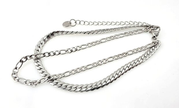 Armband 2 laags RVS - Lengte 17 of 19 met 6 cm - Zilverkleurig